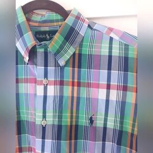 Men's  Ralph Lauren Madras Plaid Short Sleeve  Shirt Size L Classic Preppy